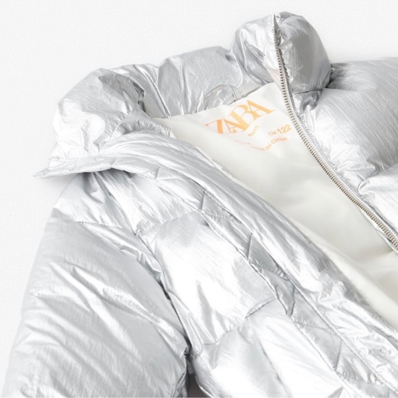 Zara kids metallic puffer jacket Silver NWT - Picture 3 of 3